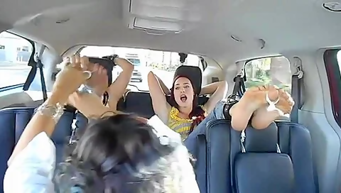 Two Girls Tickled In Car