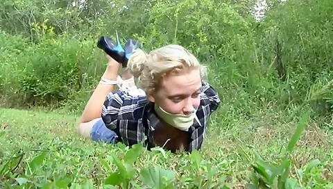 Outdoor Hogtied In Skirt And Blouse